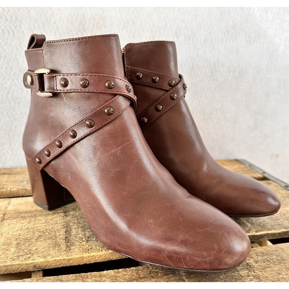 Alex Marie Ankle Boots Studded Size 7 M Brown Leather BOHO Straps